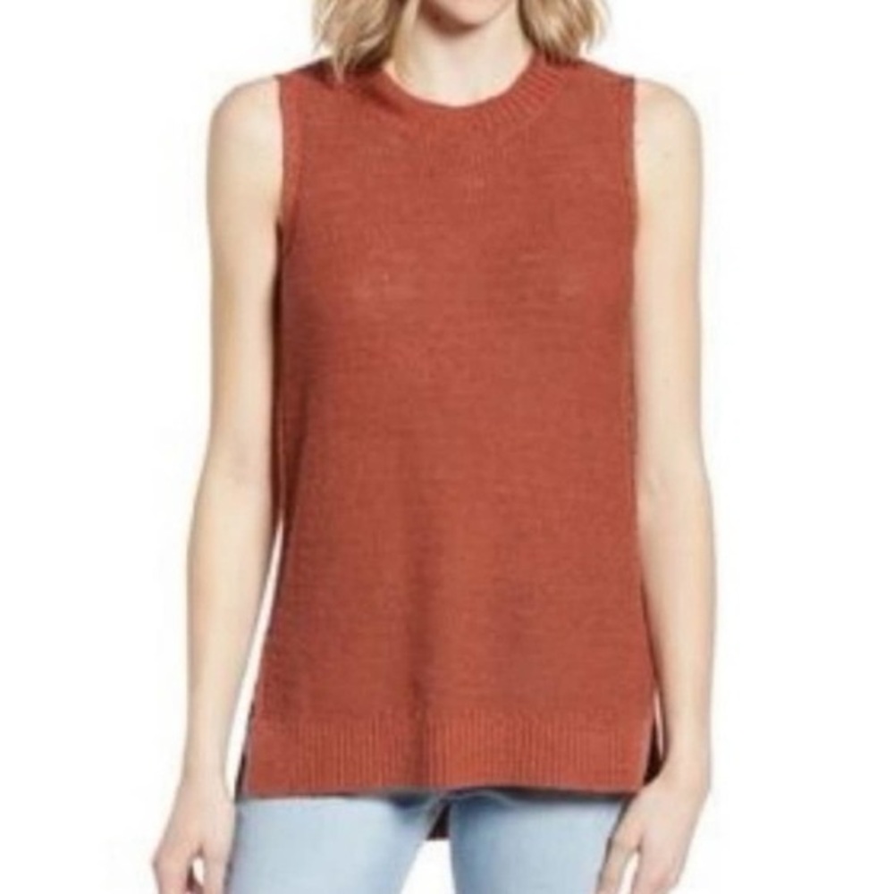Lou & Grey burnt orange rust linen blend sleeveless knit sweater Tank top XS
